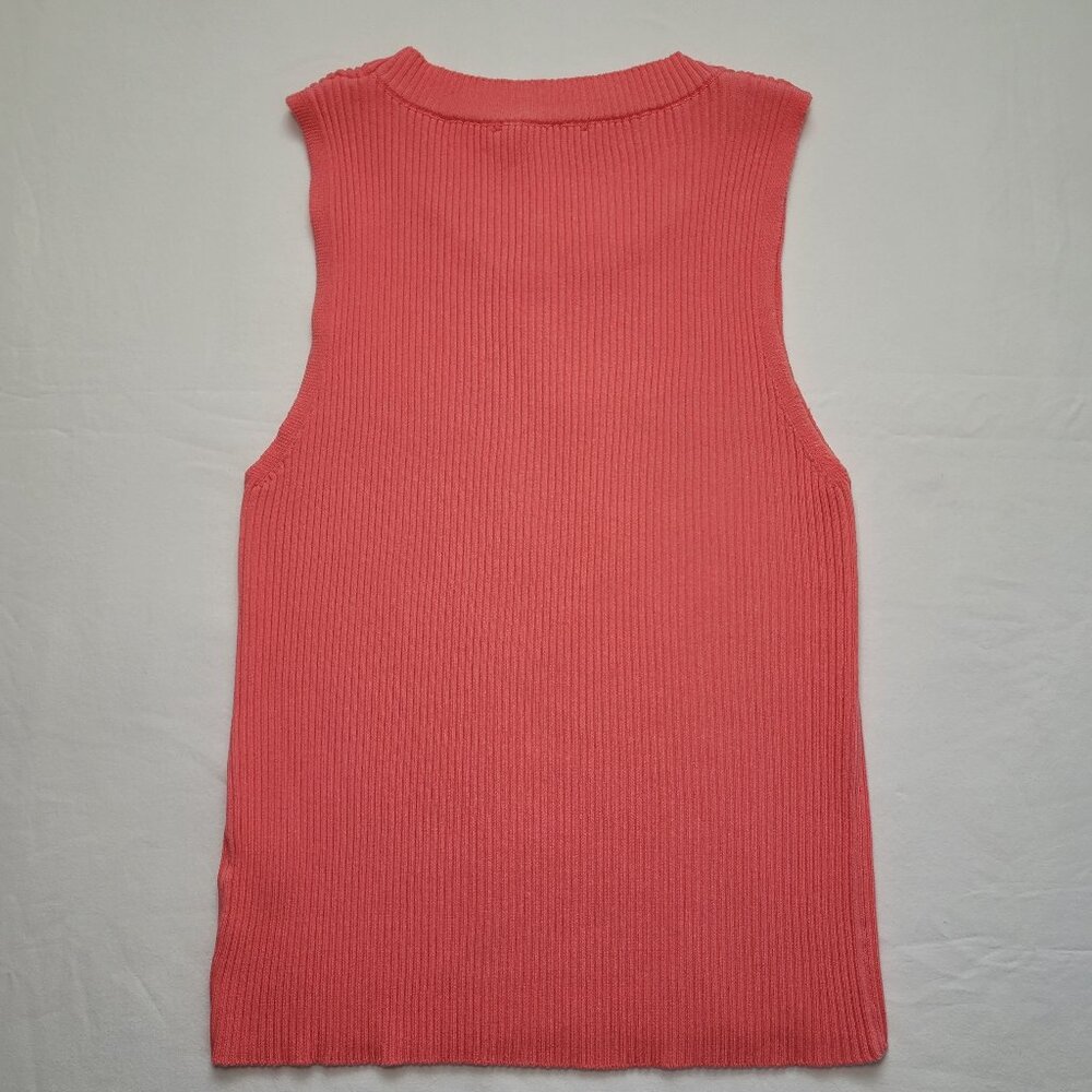 Aemi + Co Ribbed Knit Sleeveless Sweater Tank Top Coral Medium Minimalist - Picture 2 of 7